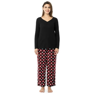 Fruit of the Loom Women's Beyond Soft Long Sleeve Waffle Top and Flannel Bottom Pajama Set, Sizes S-4X
