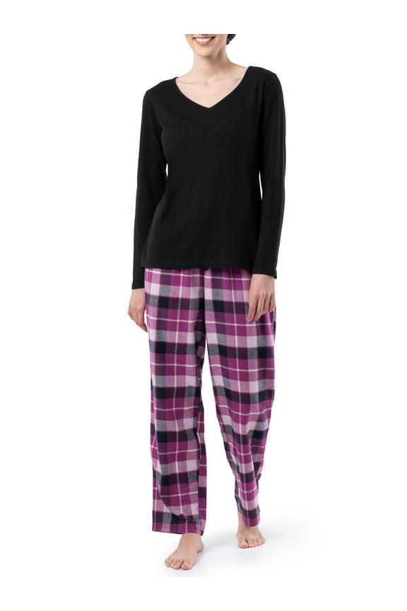 Women's Beyond Soft Long Sleeve Waffle Top and Flannel Bottom Pajama Set, Sizes S-4X