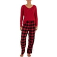 thumbnail image 1 of Fruit of the Loom Women's Beyond Soft Long Sleeve Waffle Top and Flannel Bottom Pajama Set, Sizes S-4X, 1 of 14