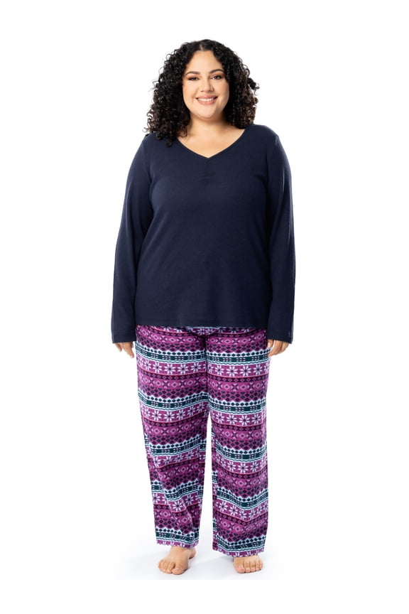 Women's Beyond Soft Long Sleeve Waffle Top and Flannel Bottom Pajama Set, Sizes S-4X