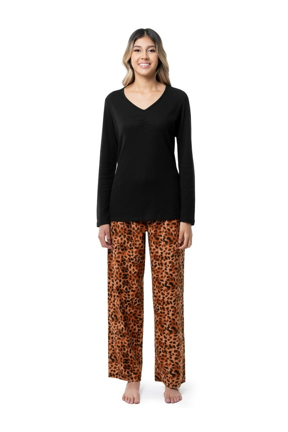 Women's Beyond Soft Long Sleeve Waffle Top and Flannel Bottom Pajama Set, Sizes S-4X