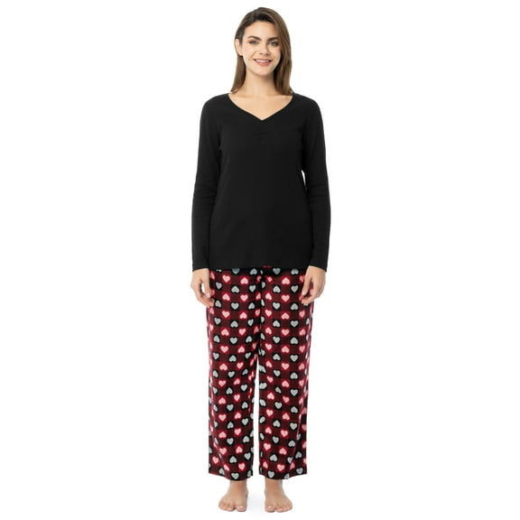 Fruit of the Loom Women's Beyond Soft Long Sleeve Waffle Top and Flannel Bottom Pajama Set, Sizes S-4X