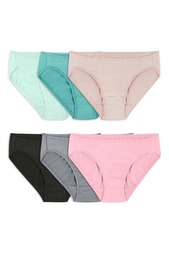 Women's Breathable Cooling Stripes Bikini Underwear, 6 Pack, Sizes S-2XL