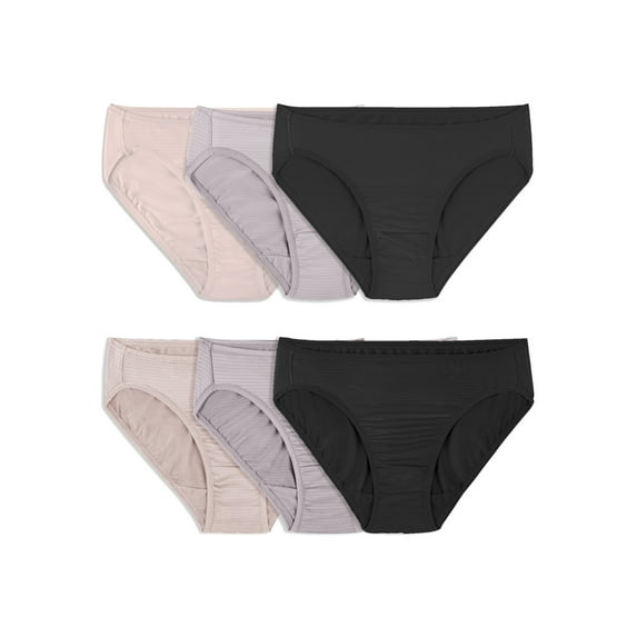 Fruit of the Loom Women's Breathable Cooling Stripes Bikini Underwear, 6-Pack