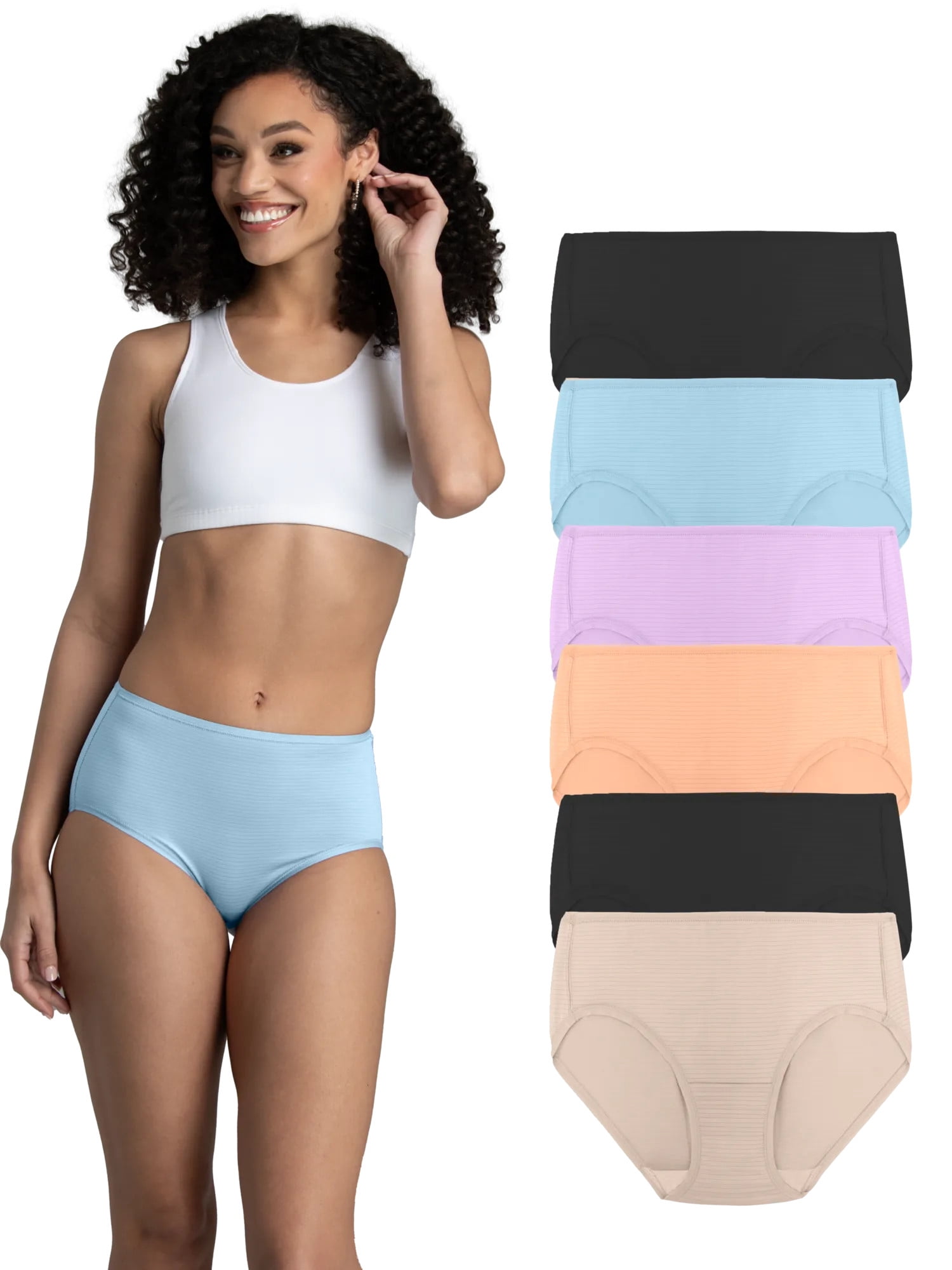 Fruit of the Loom, Women's Breathable Cooling Stripe Briefs, 6PK