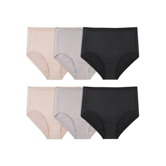 Fruit of the Loom Women's Breathable Cooling Stripes Brief Underwear, 6-Pack