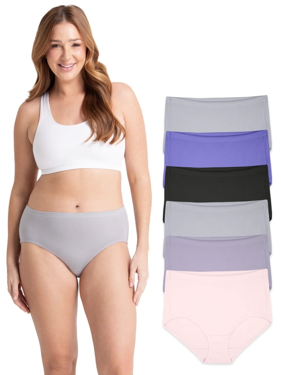 Women's Breathable Cotton Stretch Brief Panties, Moisture‑Wicking, Full Coverage Underwear, 6-Pack, Sizes M–3XL