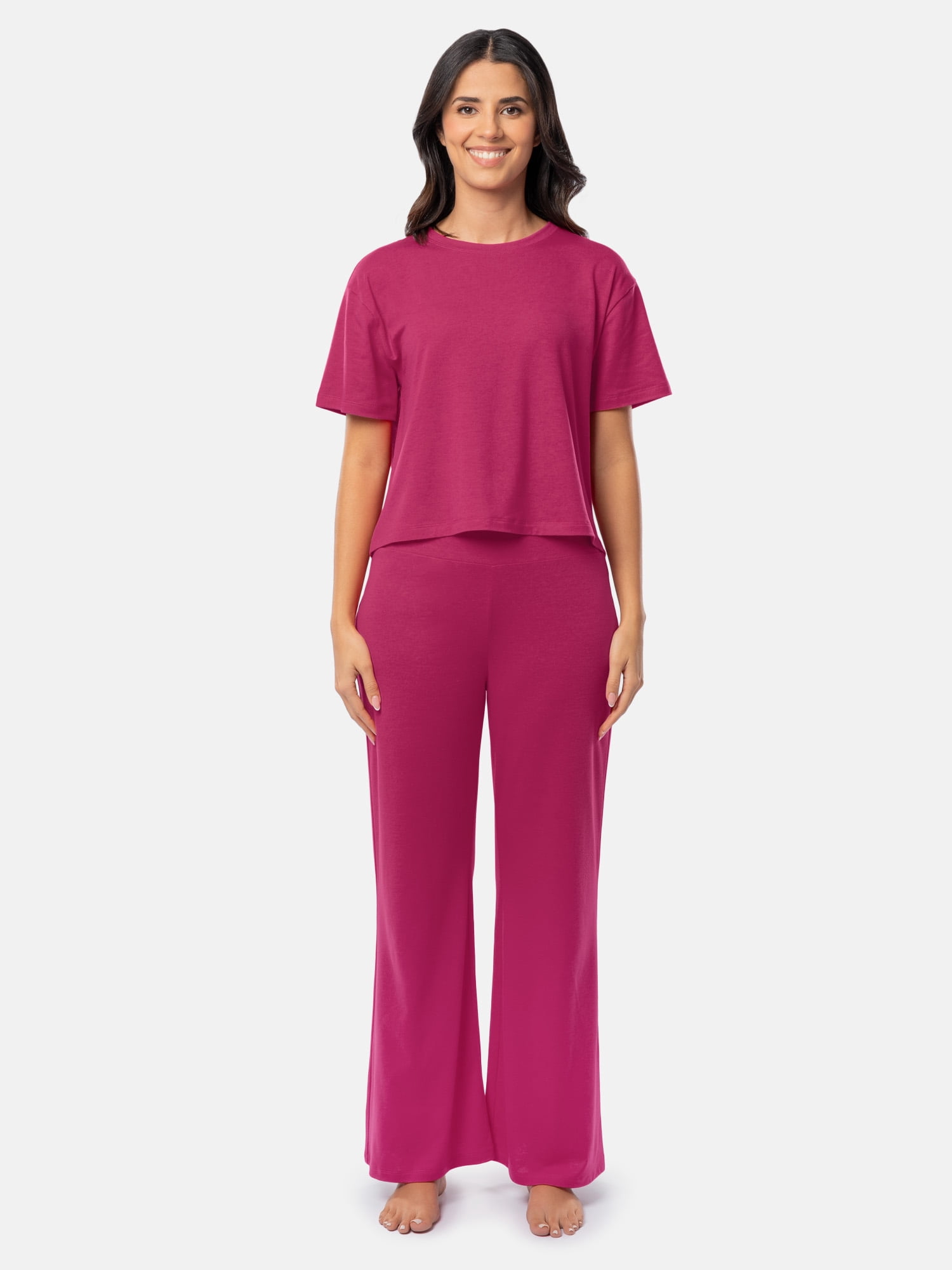 Fruit of the Loom Women's Breathable Short Sleeve Top and Pant Pajama Set, Sizes S-4X