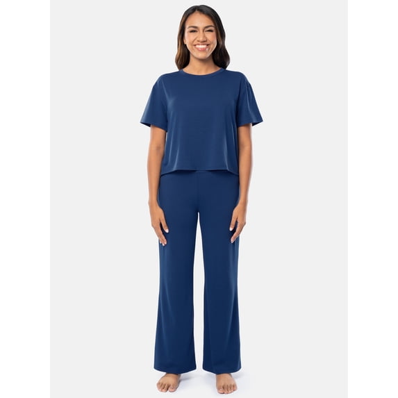 Fruit of the Loom Women's Soft and Breathable Short Sleeve Boxy Top and Wide Leg Pajama Set, Sizes S-4X