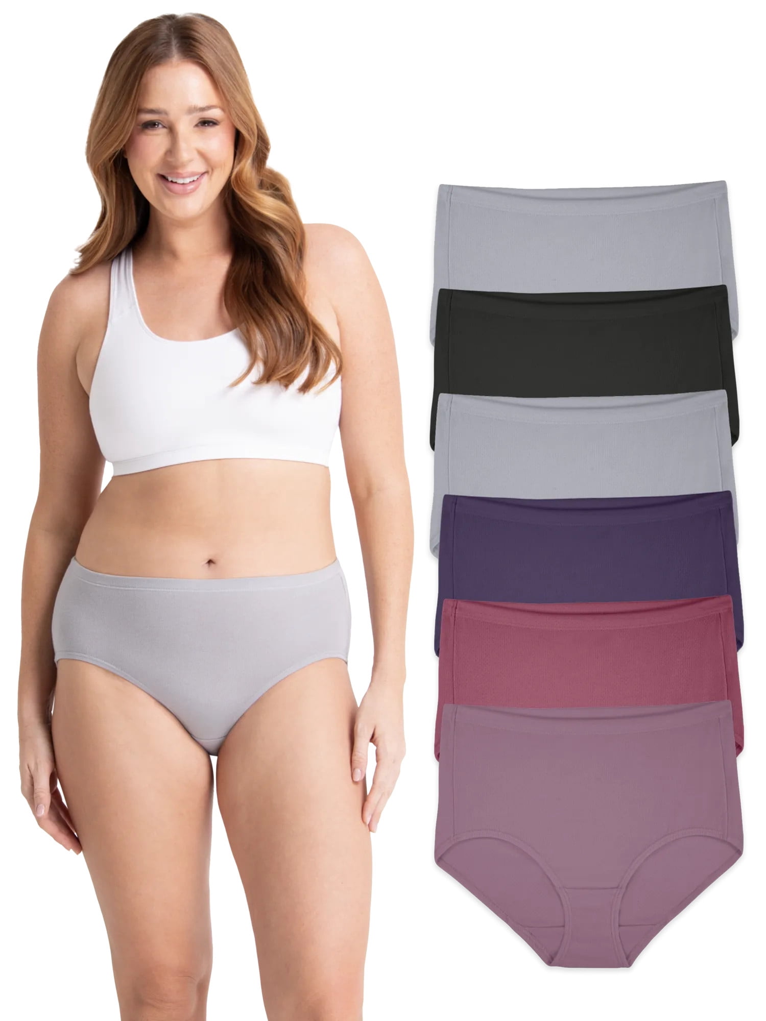 Fruit of the Loom Women's Breathable Cotton Stretch Brief Panties, Moisture‑Wicking, Full Coverage Underwear, 6-Pack, Sizes M–3XL