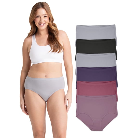 Fruit of the Loom Women's Breathable Cotton Stretch Brief Panties, Moisture‑Wicking, Full Coverage Underwear, 6-Pack, Sizes M–3XL