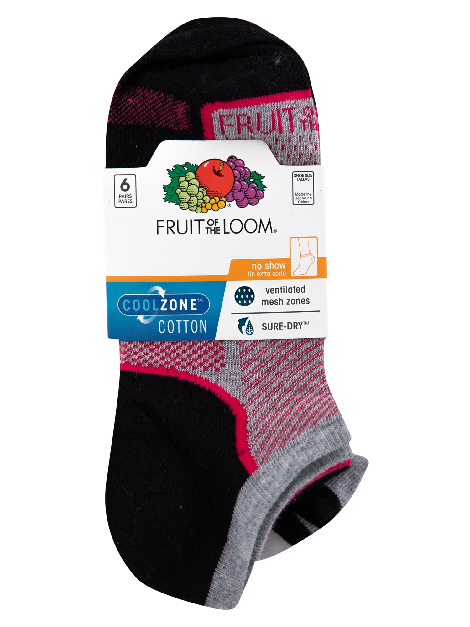 Fruit of the Loom Women's CoolZone Cotton Lightweight No Show Socks, 6 ...