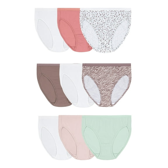 Fruit of the Loom Women's Cotton Hi-Cut Brief Underwear, 6+3 Bonus Pack