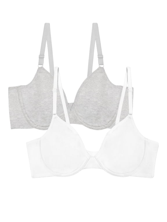 Women's Unlined Underwire Cotton Stretch Extreme Comfort Bra, Style FT920, 2-Pack