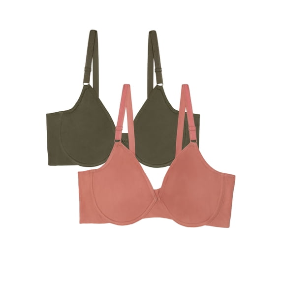 Fruit of the Loom Women's Unlined Underwire Cotton Stretch Extreme Comfort Bra, Style FT920, 2-Pack