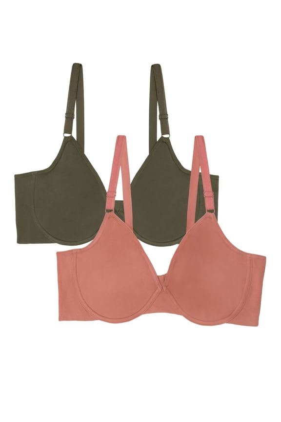 Women's Unlined Underwire Cotton Stretch Extreme Comfort Bra, Style FT920, 2-Pack