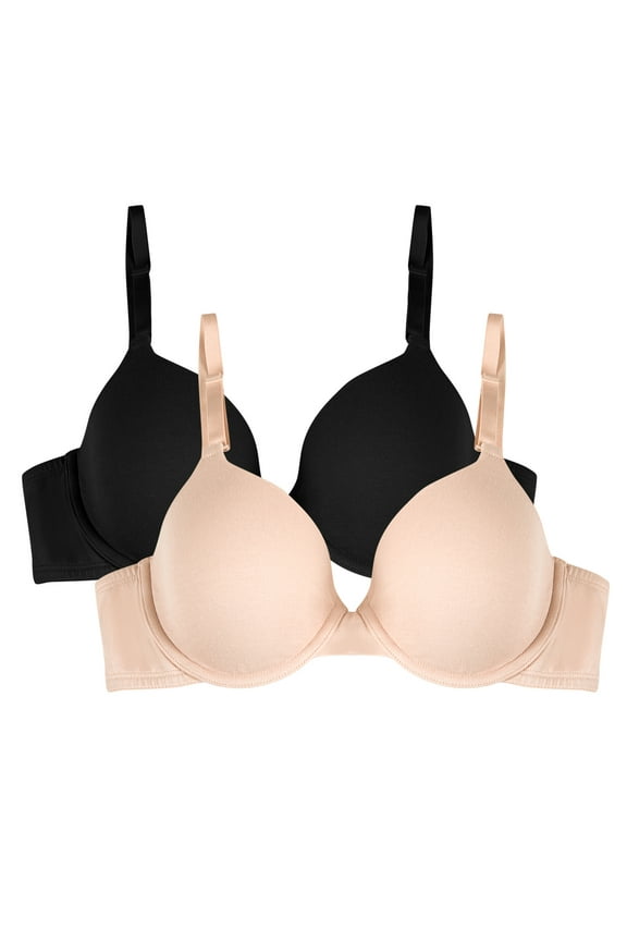 Women's Cotton T-Shirt Bra, 2-Pack, FT797PK, Sizes 34A-42DD