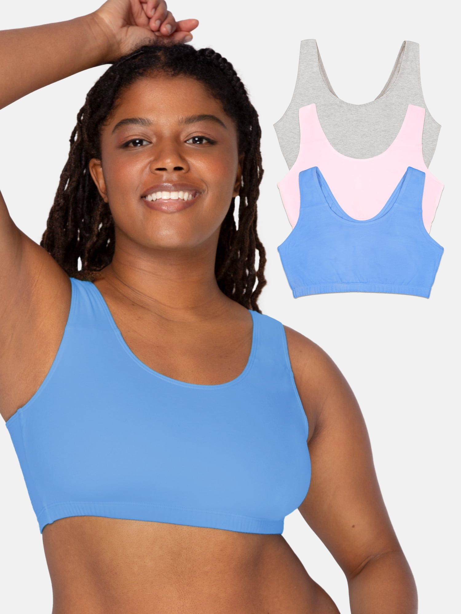 Fruit of the Loom Women's Cotton Tank Bralette, 3-Pack, Sizes XS-4XL