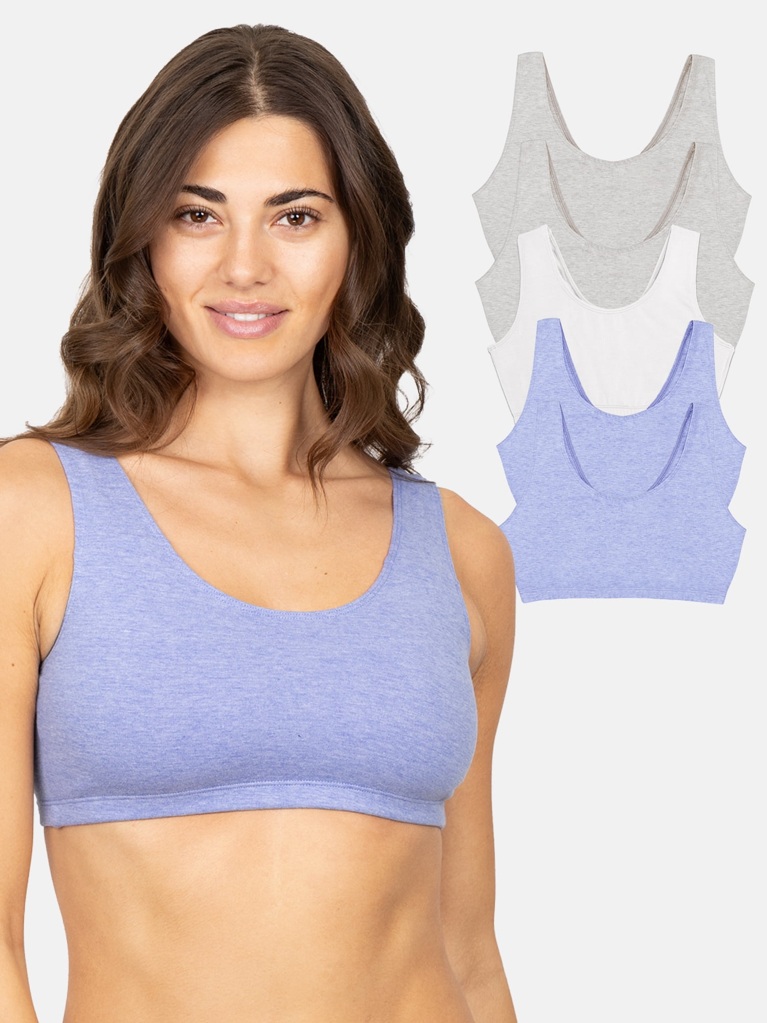 Fruit of the Loom Women's Cotton Tank Bralette, 5-Pack, Sizes XS-4XL