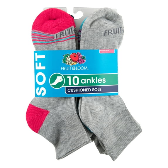Fruit of the Loom Women's Cushioned Sole Ankle Socks, 10 Pack