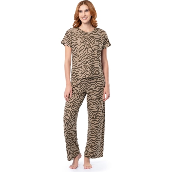 Fruit of the Loom Women's Drop Shoulder Tee and Convertible Waist Sleep Set - Zebra