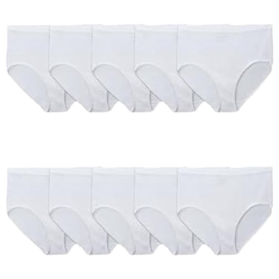 Fruit of the Loom Women's Eversoft Cotton Brief Underwear, Tag Free & Breathable, Available in Plus Size, Brief-Cotton-10 Pack-White, 14