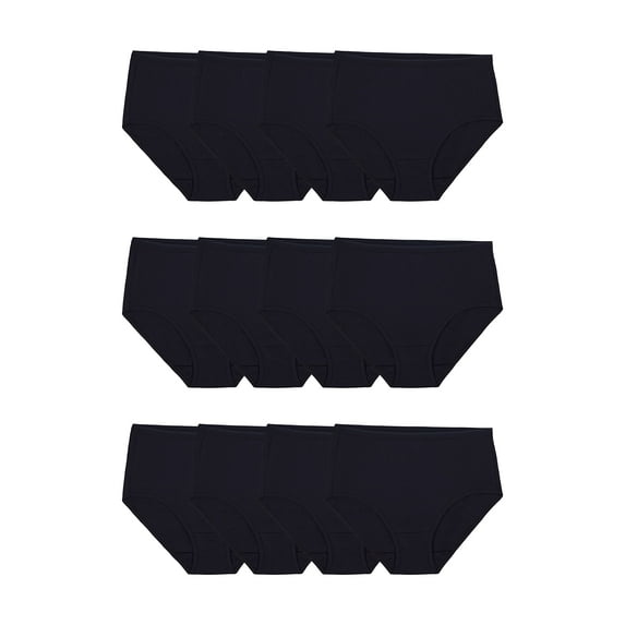 Fruit of the Loom Women's Eversoft Cotton Brief Underwear, Tag Free  Breathable, Available in Plus Size, Brief-Cotton-12 Pack-Black, 10
