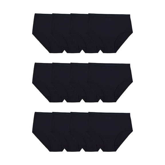 Fruit of the Loom Women's Eversoft Cotton Brief Underwear, Tag Free  Breathable, Available in Plus Size, Brief-Cotton-12 Pack-Black, 8