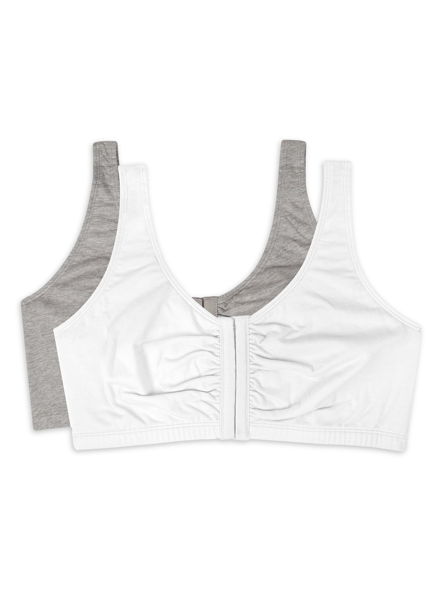 Fruit of the Loom Women's Front Close Bra, 2 Pack, Grey and White