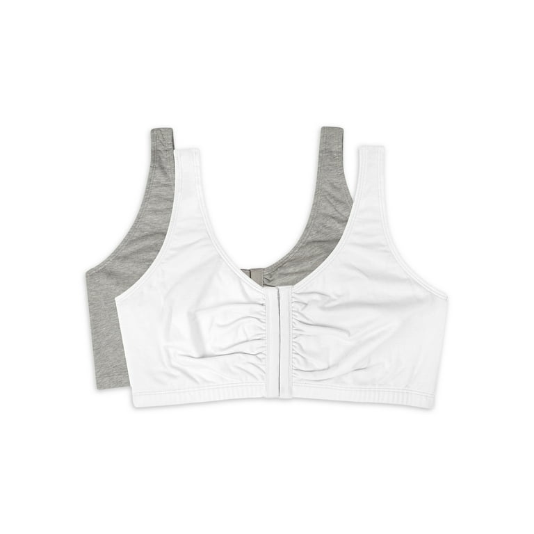 Fruit of the Loom Women's Front Close Bra, 2 Pack, Grey and White