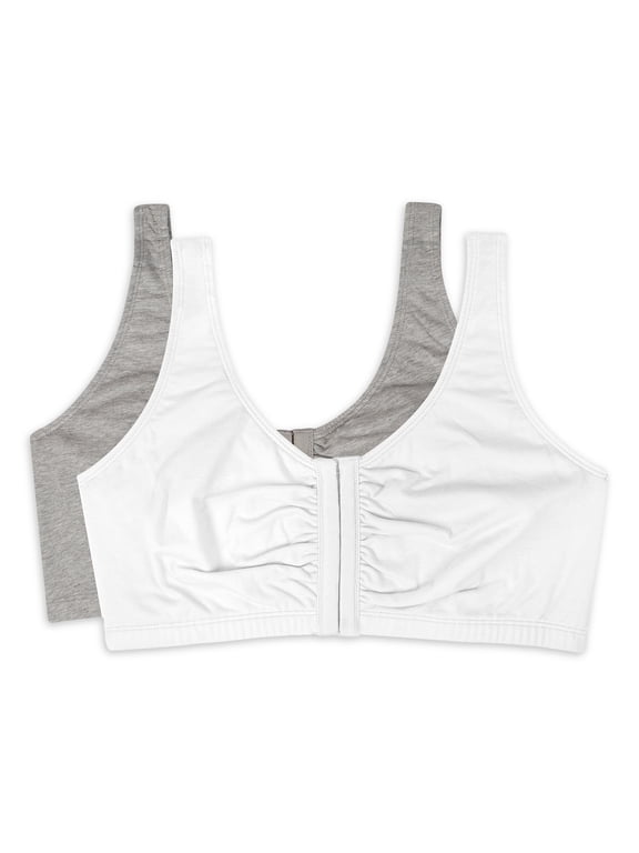 Women's Comfort Front Close Cotton Sports Bra, 2-Pack