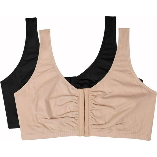 Fruit of the Loom Women's Front Close Builtup Sports Bra 34 Sand/Black 2-pack - Walmart.com