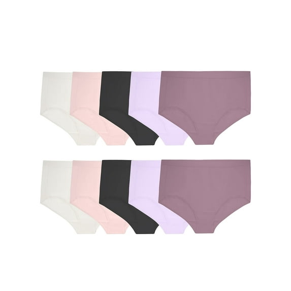 Fruit of the Loom Women's Lightweight Microfiber Underwear, Smooth Under Clothes, Available in Plus Size, Brief-10 Pack-Black/White/Purple, 13