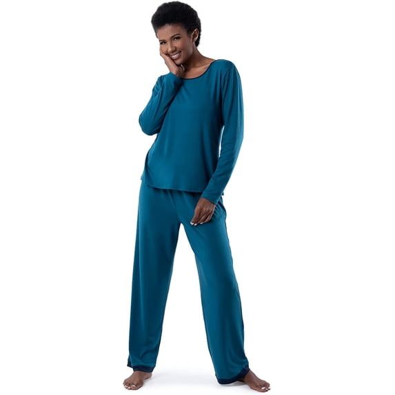 Fruit of the Loom Women's Long Sleeve Tee and Pant 2 Piece Sleep Set 3X Dark Sea