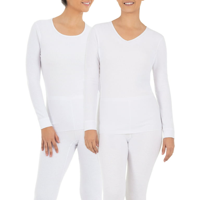 Fruit of the Loom Women's Long Underwear Waffle Crew and V-Neck Thermal  Top, 2-Pack