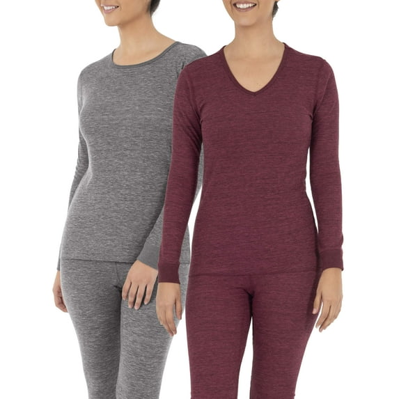 Fruit of the Loom Women's Long Underwear Waffle Crew and V-Neck Thermal Top, 2-Pack