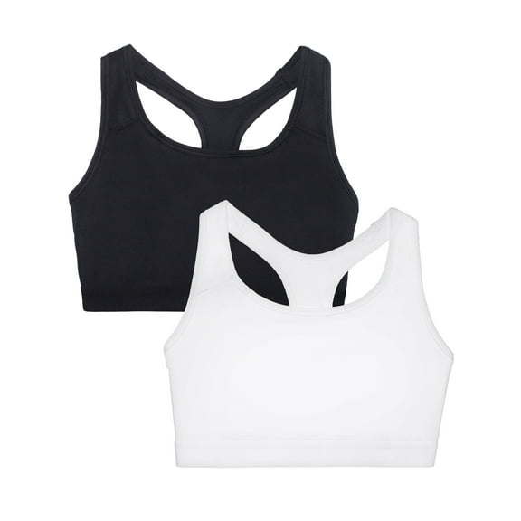 Fruit of the Loom Women's 2-Pack Medium Impact Sports Bras Supports Without Padding