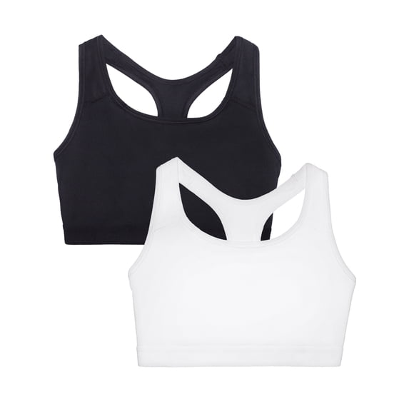 Fruit of the Loom Women's 2-Pack Medium Impact Sports Bras Supports Without Padding