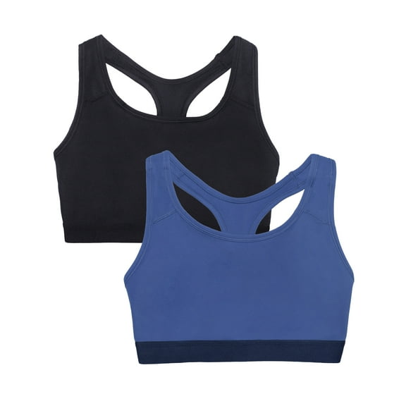 Fruit of the Loom Women's 2-Pack Medium Impact Sports Bras Supports Without Padding