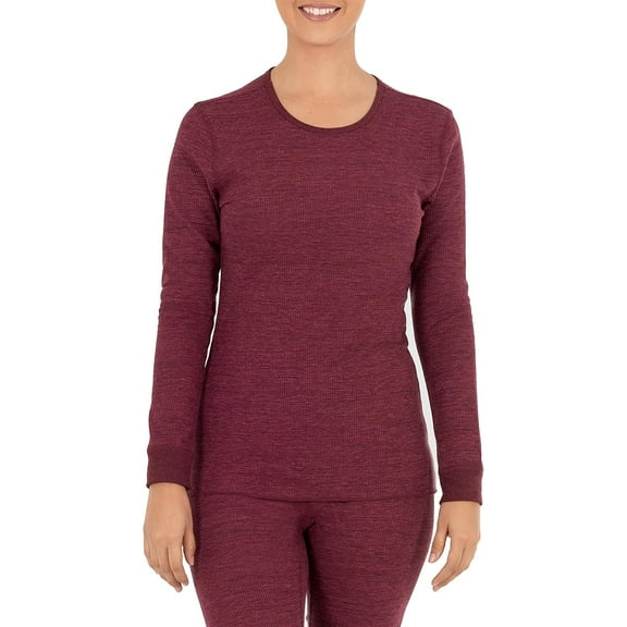Fruit of the Loom Women's Micro Waffle Premium Thermal Underwear Tee Shirt, Merlot Heather, 3X