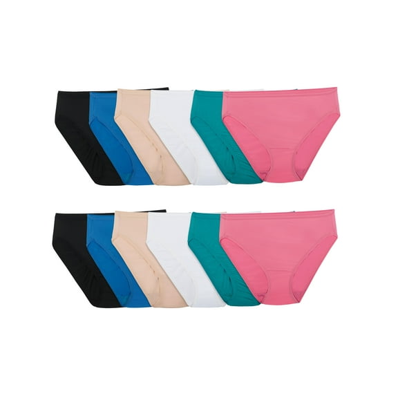 Fruit of the Loom Women's Microfiber Hi-Cut Brief Underwear, 12-Pack