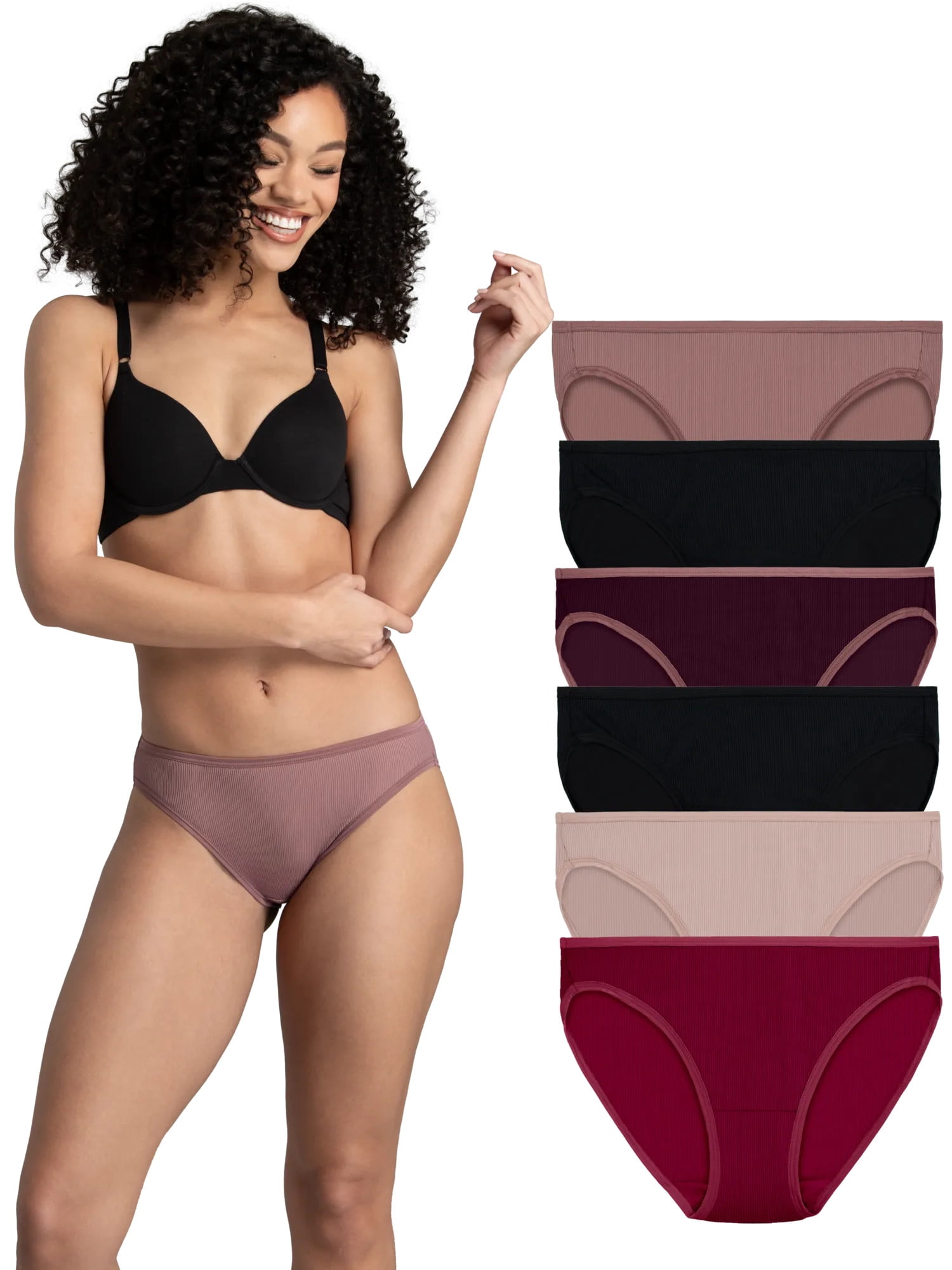 Fruit of the Loom Women's Microfiber Ribbed Underwear, 6-Pack