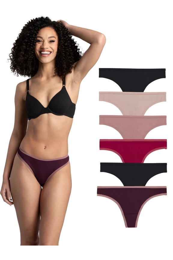 Women's Microfiber Ribbed Thong Underwear, 6-Pack