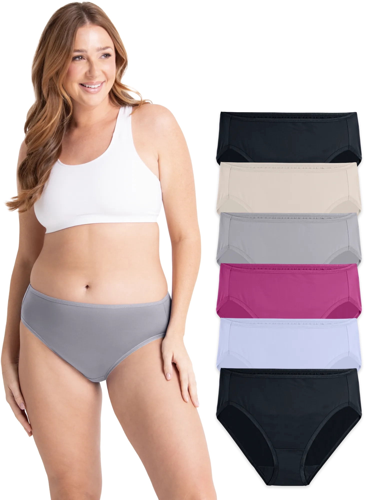 Fruit of the Loom Women's Microfiber Underwear, Smooth No Panty Lines, 6-Pack, Sizes S-3XL