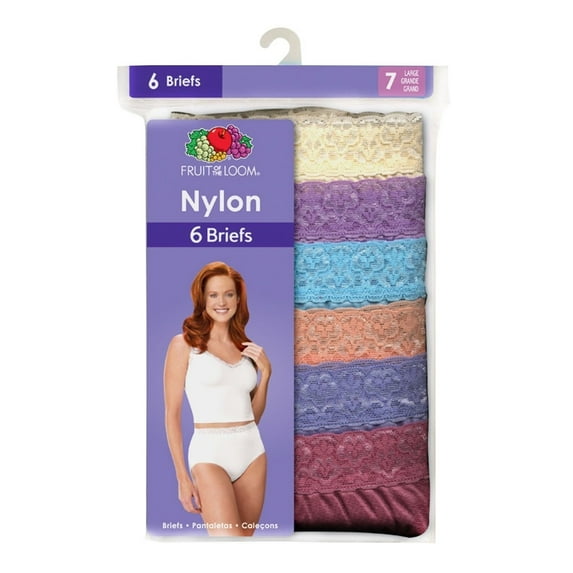 Fruit of the Loom Women's Nylon Brief Underwear, 6 Pack, Sizes 6-10