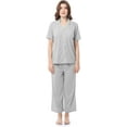thumbnail image 1 of Fruit of the Loom Women's Pipped Button Down Sleep Set, Light Grey Heather, Small, 1 of 6