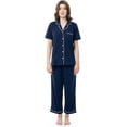 thumbnail image 1 of Fruit of the Loom Women's Pipped Button Down Sleep Set, Navy, X-Large, 1 of 6