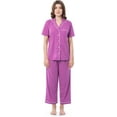 thumbnail image 1 of Fruit of the Loom Women's Pipped Button Down Sleep Set, Radiant Orchid, Medium, 1 of 6