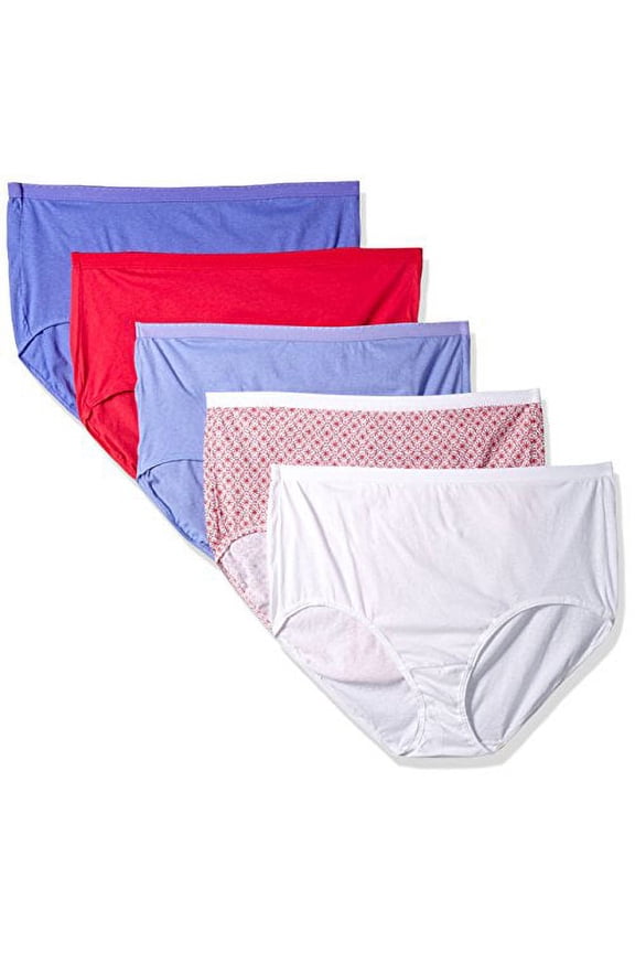 Fruit of the Loom Women's Plus Size Fit for Me 5 Pack Cotton Brief Panties, Assorted, 9