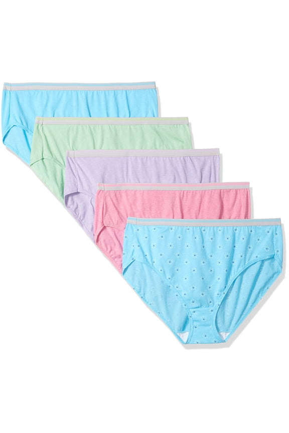 Women's Plus Size Fit for Me 5 Pack Cotton Hi-Cut Panties, Assorted, 13